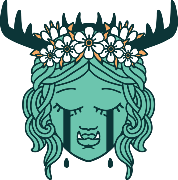 Retro Dövme Tarzı Hüzünlü Yarı Ork karakter yüzü Bir insan tarafından çizilmiş