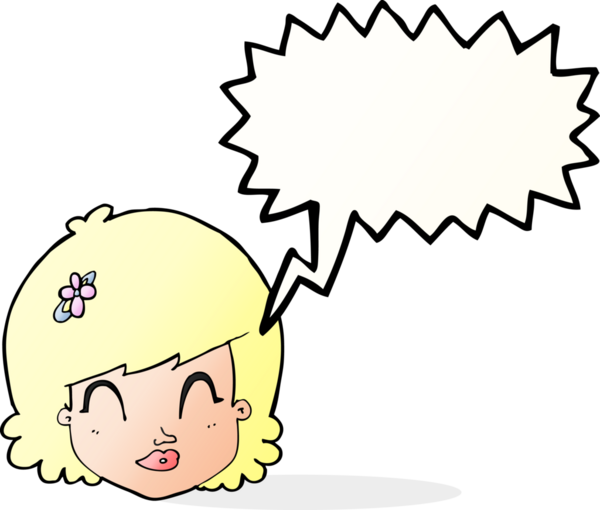 Bir insan tarafından çizilmiş konuşma balonlu mutlu kadın yüzü.