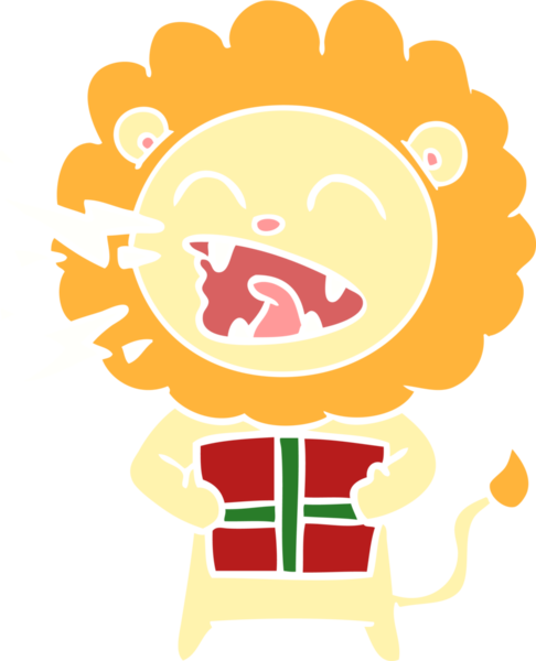 Düz renkli karikatür kükreyen aslan bir insan tarafından çizilmiş.