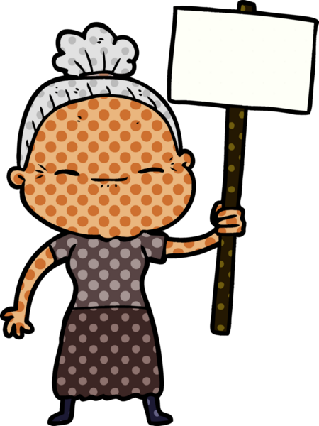 Bir insan tarafından çizilmiş barışçıl yaşlı bir kadın.