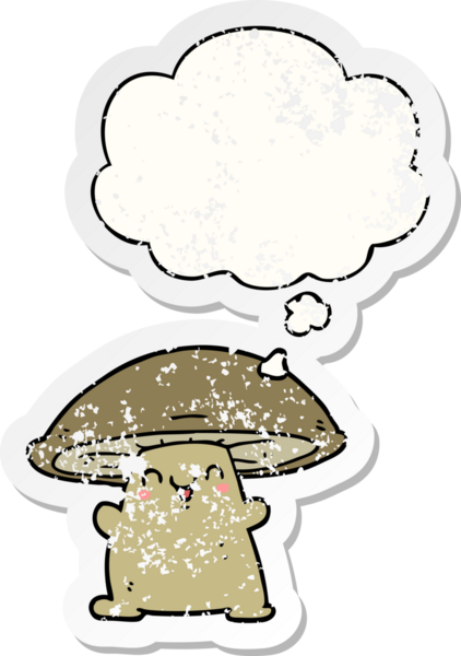Düşünce baloncuğu olan çizgi film karakteri insan tarafından çizilmiş yıpranmış bir çıkartma.