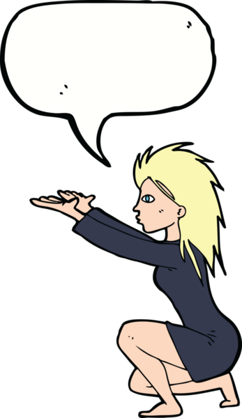 Bir insan tarafından çizilmiş konuşma balonuyla büyü yapan çizgi film kadını.