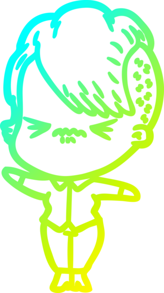 Bir çizgi film karakteri çizen soğuk gradyan, bir insan tarafından çizilmiş hippi bir kız.