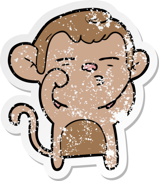 Bir insan tarafından çizilmiş şüpheli bir maymunun sıkıntılı çıkartması.