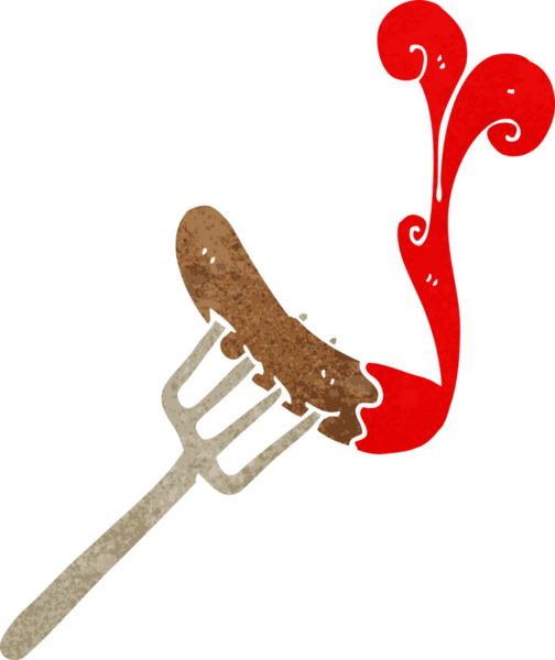 Bir insan tarafından çizilmiş sosisli sandviç ve ketçap.