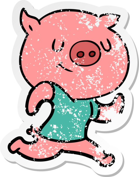 Bir insan tarafından çizilen mutlu çizgi film domuzunun sıkıntılı çıkartması.