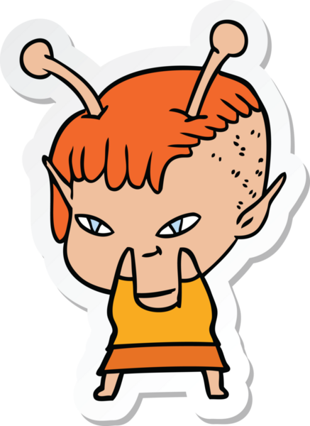 Bir insan tarafından çizilmiş şirin bir uzaylı kızın çıkartması.