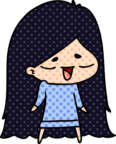 Bir insan tarafından çizilmiş uzun saçlı tatlı kawaii kız çizimi.