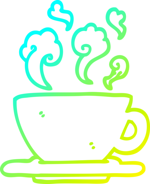 Bir insan tarafından çizilmiş bir fincan sıcak kahvenin soğuk çizgi çizimi.