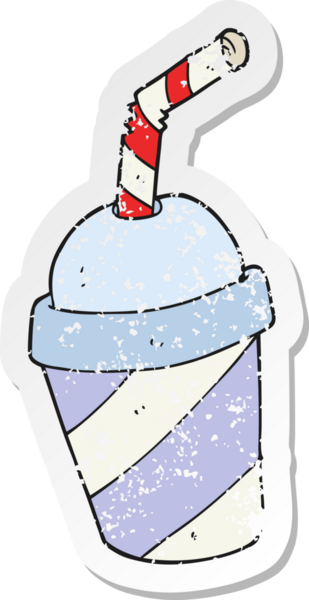 Bir insan tarafından çizilmiş karikatür soda bardağının sıkıntılı retro yapıştırması.