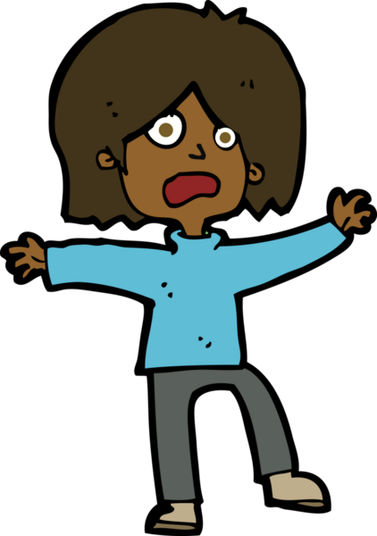 Bir insan tarafından çizilmiş korkmuş bir çizgi film karakteri.