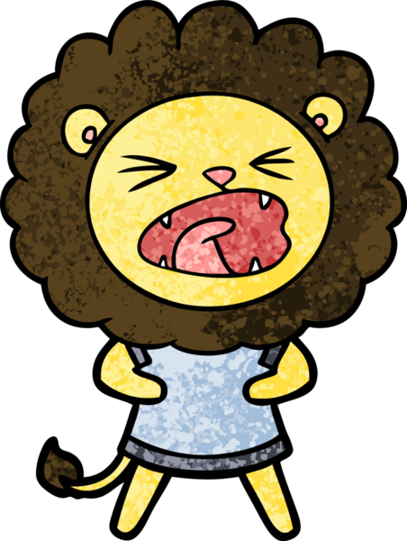 Bir insan tarafından çizilmiş çizgi film aslanı.