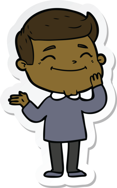 Bir insan tarafından çizilmiş mutlu bir çizgi film karakterinin çıkartması.