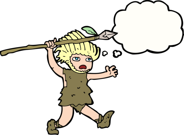 Bir insan tarafından çizilmiş düşünce baloncuğu olan bir mağara adamı.