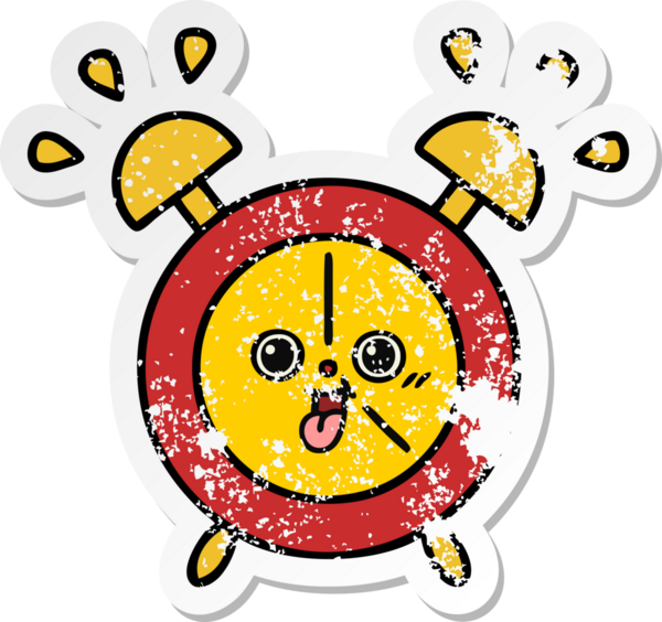 Bir insan tarafından çizilmiş sevimli bir çizgi film çalar saatinin sıkıntılı çıkartması.