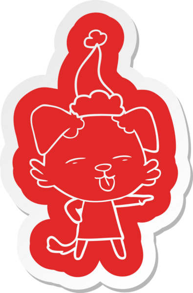 Bir insan tarafından çizilmiş Noel Baba şapkası takan köpek çıkartması.