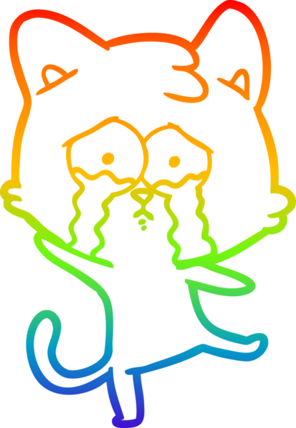 Gökkuşağı gradyan çizgi çizimi bir insan tarafından çizilmiş ağlayan bir kedi
