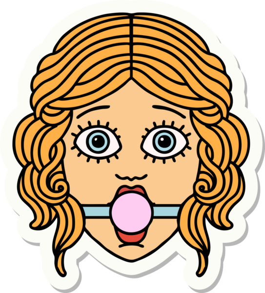 Geleneksel kadın yüzü stili dövme etiketi bir insan tarafından çizilmiş bir top takıyor.