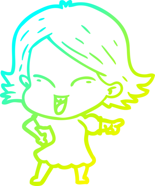 Bir insan tarafından çizilmiş mutlu çizgi film kızı çizimi.