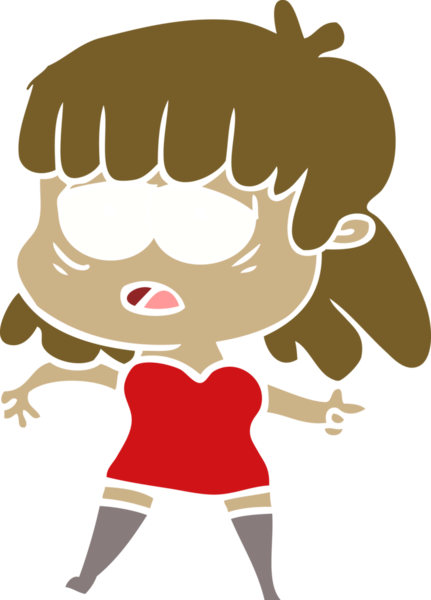 Düz renkli çizgi film. Bir insan tarafından çizilmiş yorgun kadın.