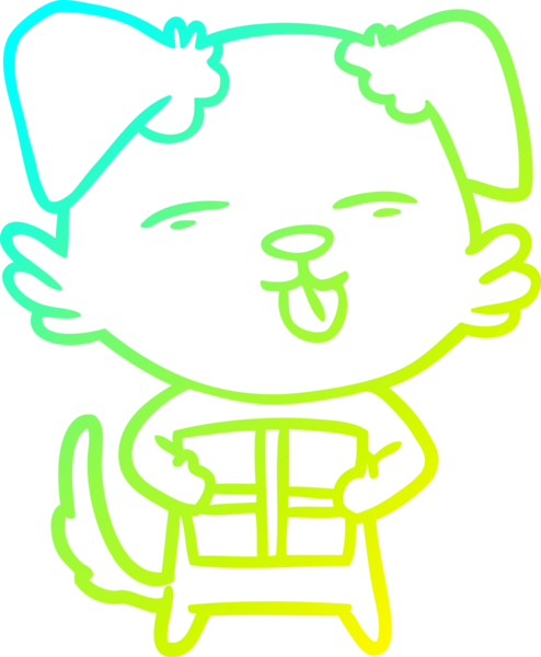 Bir insan tarafından çizilmiş noel hediyesi olan çizgi film köpeğinin soğuk gradyan çizimi