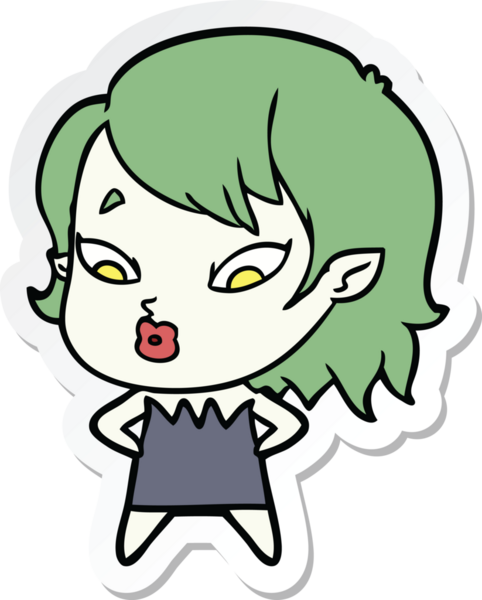 Bir insan tarafından çizilmiş şirin bir vampir kızın çıkartması.