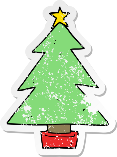 Bir insan tarafından çizilmiş karikatür Noel ağacının sıkıntılı çıkartması.