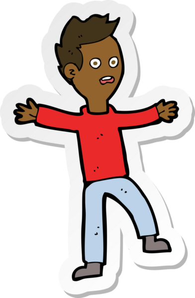 Çizgi film çıkartması bir insan tarafından çizilmiş ürkmüş bir çocuk.