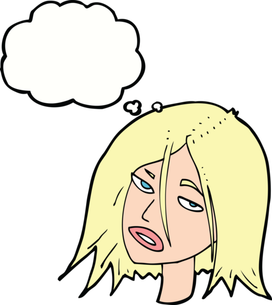 Bir insan tarafından çizilmiş düşünce baloncuğuyla rahatsız bir kadın.