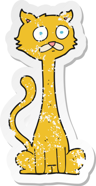 Bir insan tarafından çizilmiş bir karikatür kedinin gerilmiş çıkartması.