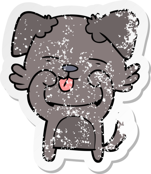 Bir insan tarafından çizilmiş gözleri ovalayan çizgi film köpeğinin sıkıntılı çıkartması.