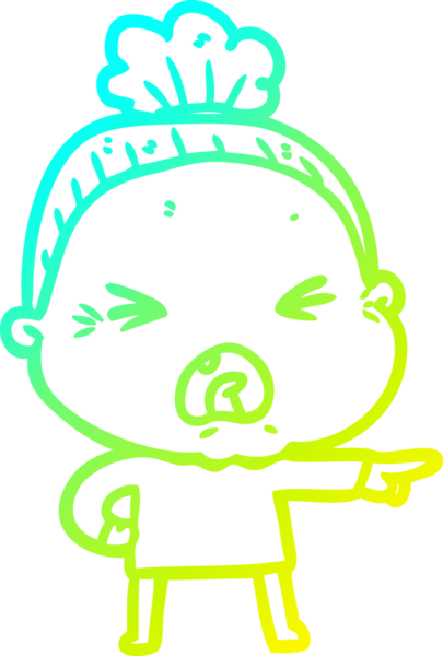 Bir insan tarafından çizilmiş kızgın yaşlı bir kadının soğuk çizgi çizimi.