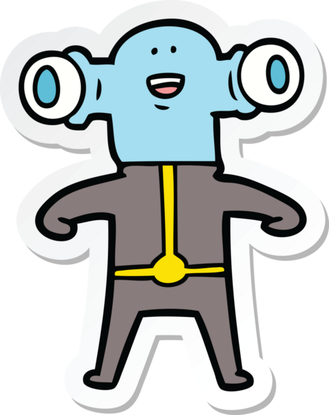 Bir insan tarafından çizilmiş dost canlısı bir uzaylı çizgi film çıkartması.