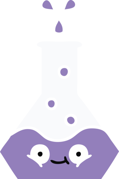 Bir insan tarafından çizilmiş bir bilim şişesinin düz renkli retro karikatürü