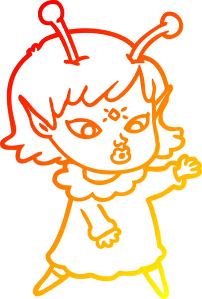 Bir insan tarafından çizilmiş güzel bir uzaylı kız çizgi çizimi.