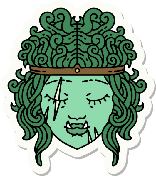 Bir insan tarafından çizilmiş bir ork barbar karakterinin çıkartması.