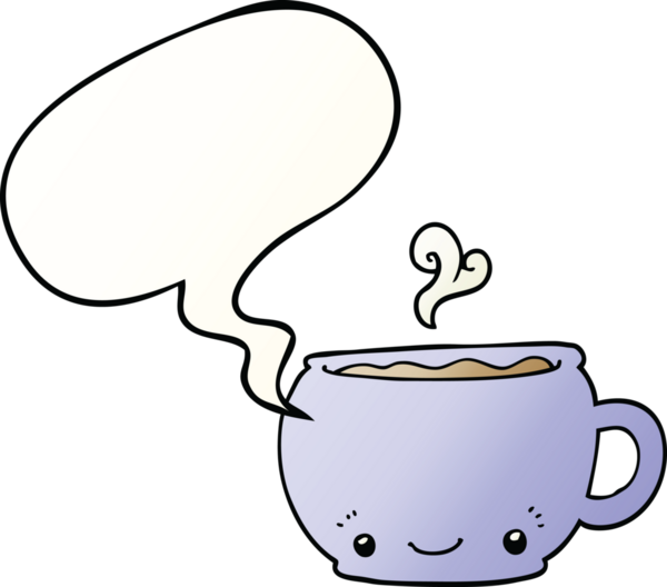 Bir insan tarafından çizilmiş yumuşak eğimli konuşma balonlu sıcak kahve fincanı.