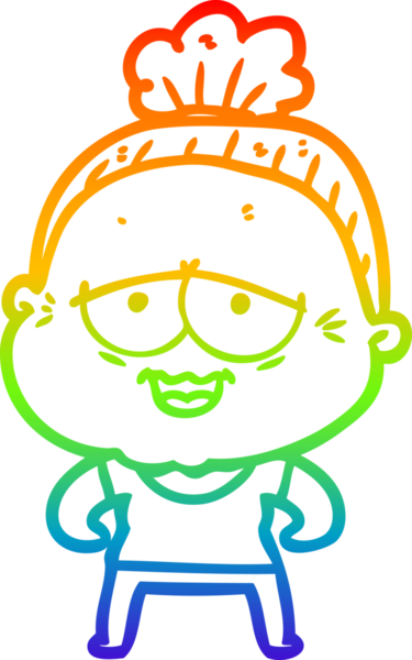 Gökkuşağı gradyan çizgi çizimi Bir insan tarafından çizilmiş mutlu yaşlı kadın