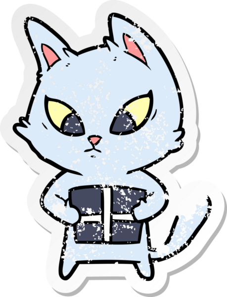 Bir insan tarafından çizilmiş kafası karışmış bir çizgi film kedisinin sıkıntılı çıkartması.