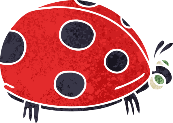 Retro illüstrasyon tarzı, bir insan tarafından çizilmiş tuhaf çizgi film uğur böceği.