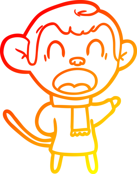 Bir insan tarafından çizilmiş eşarp giyen bağıran bir maymunun sıcak çizgi çizimi