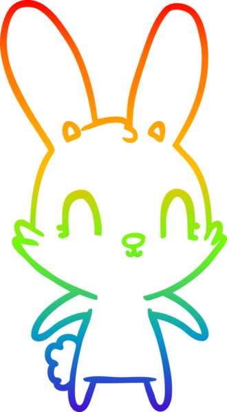 Gökkuşağı gradyan çizgisi. Bir insan tarafından çizilmiş şirin bir tavşan çizimi.