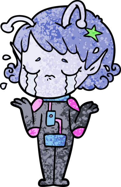 Bir insan tarafından çizilmiş ağlayan uzaylı kız çizgi filmi.