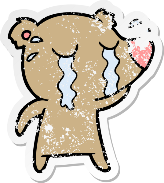 Bir insan tarafından çizilmiş ağlayan bir ayının sıkıntılı çıkartması.