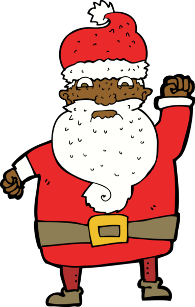 Bir insan tarafından çizilmiş kızgın Noel Baba çizgi filmi.