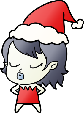 Bir insan tarafından çizilmiş Noel Baba şapkası takan vampir bir kızın gradyan çizimi.