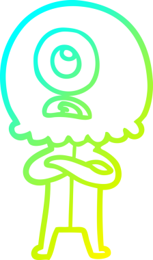 Bir insan tarafından çizilmiş soğuk gradyan çizgi çizimi Kiklops uzaylı uzay adamı