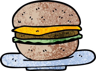 Bir insan tarafından çizilmiş grunge desenli çizim çizgi film burgeri.