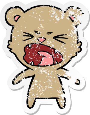 Bir insan tarafından çizilmiş kızgın çizgi film ayısının sıkıntılı çıkartması.