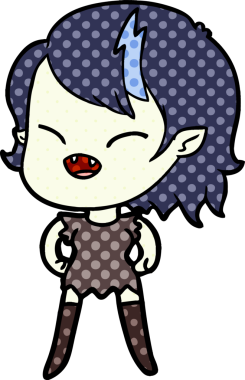 Bir insan tarafından çizilmiş gülen vampir kız çizgi filmi.